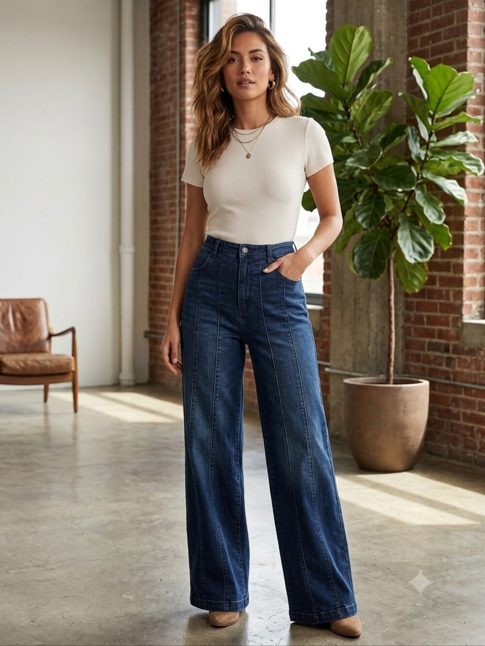 sofia by sofia vergara High-Rise Wide-Leg Jeans in Dark Blue Denim